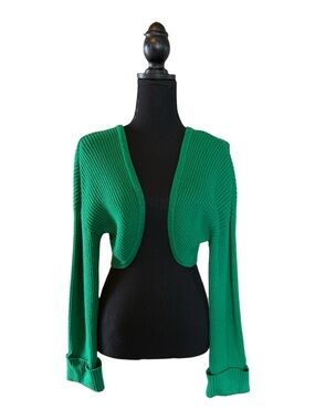 SO Bright Green Ribbed Cropped Open-Front Shrug